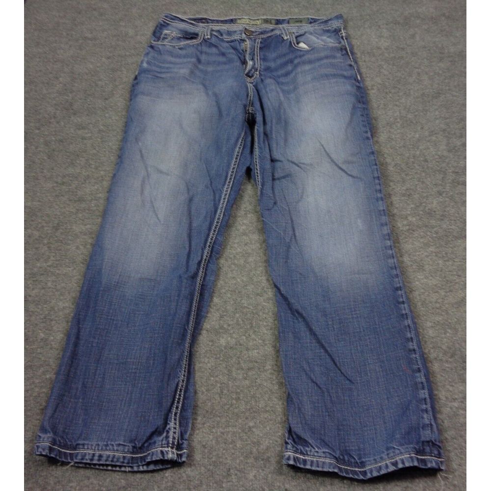 BKE‎ Jeans Mens 36R (Fit 33x28) Blue Tyler Buckle Bootcut Denim Heavy Stitch